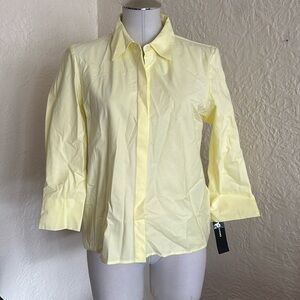 DKNY Classic Button Down Blouse Shirt Light Yellow NWT 10